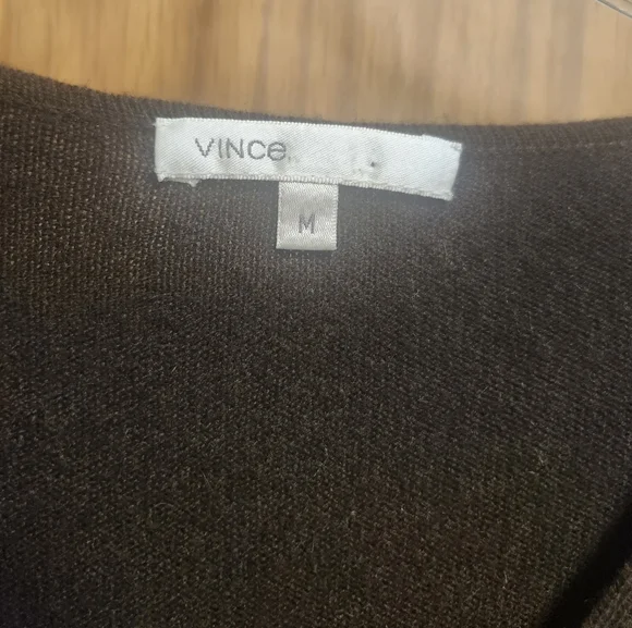 VINCE Brown Cashmere Tunic Sweater Dress V-Neck Sz M - Picture 5 of 6